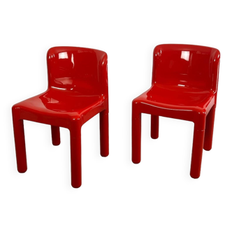 Kartell Model 4875 Chair in Glossy Red - Carlo Bartoli Iconic 70s Design -Set of 2