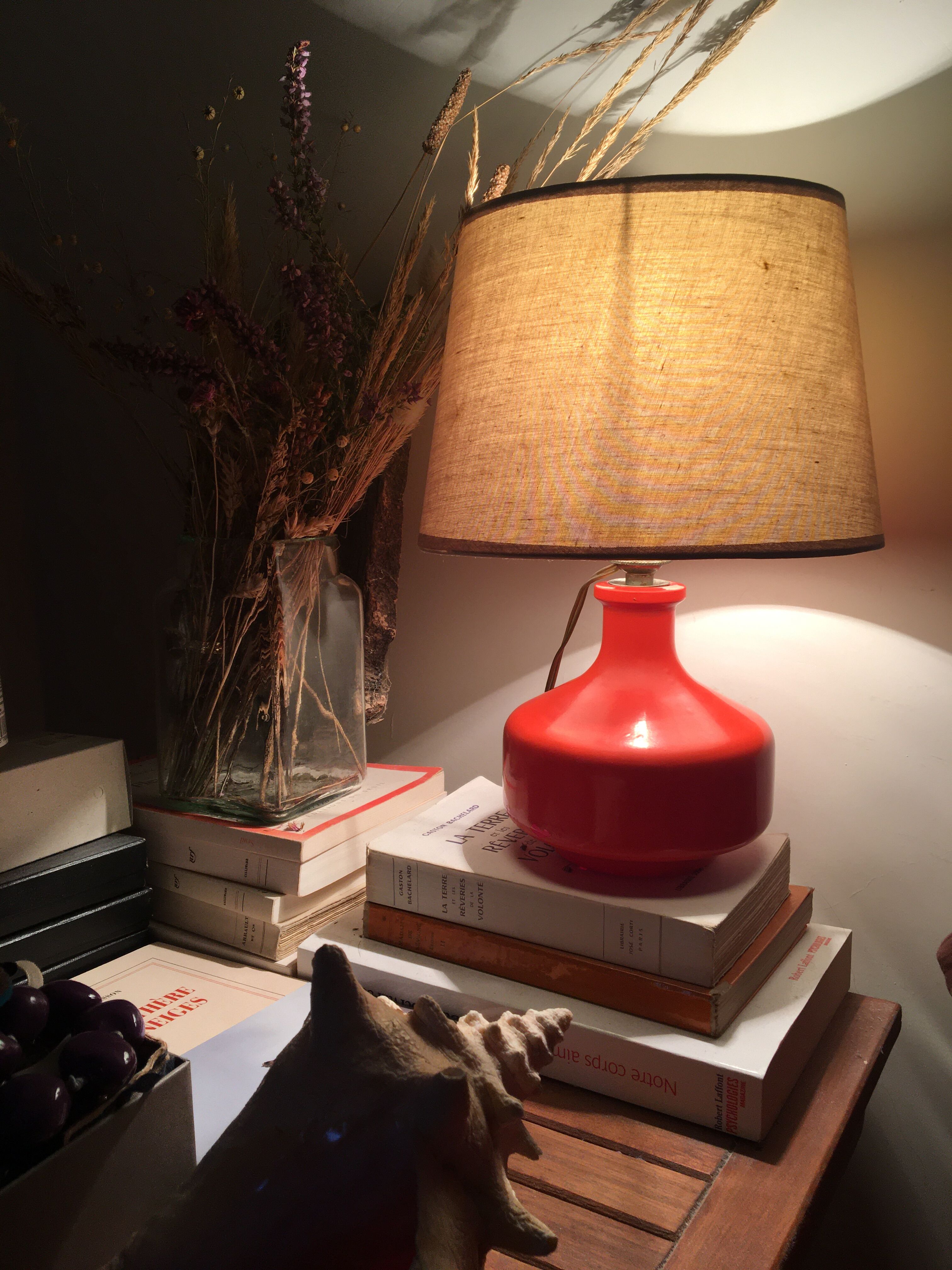 70s painted glass lamp