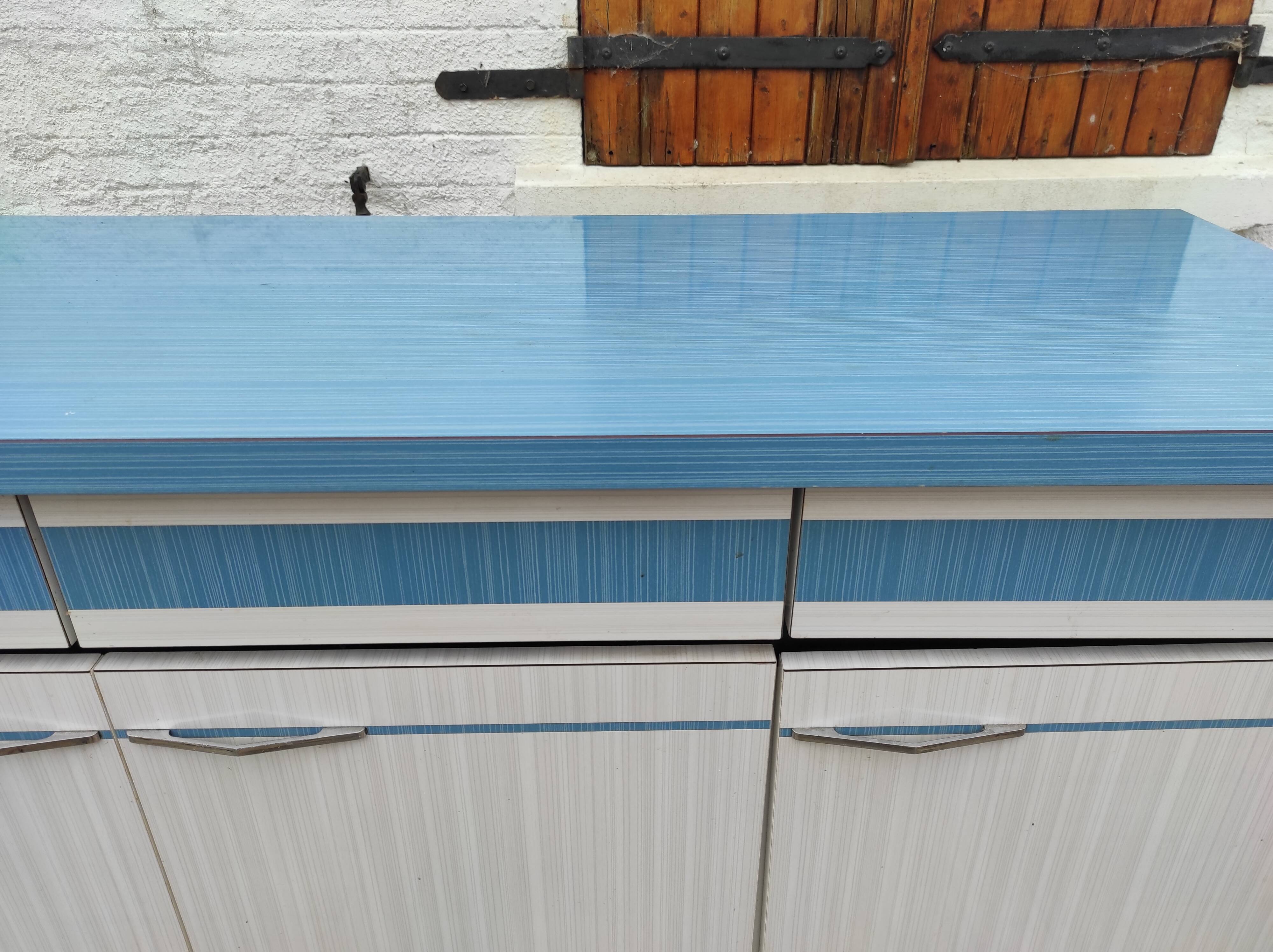 Kitchen cabinet in blue formica 4 doors 4 drawers