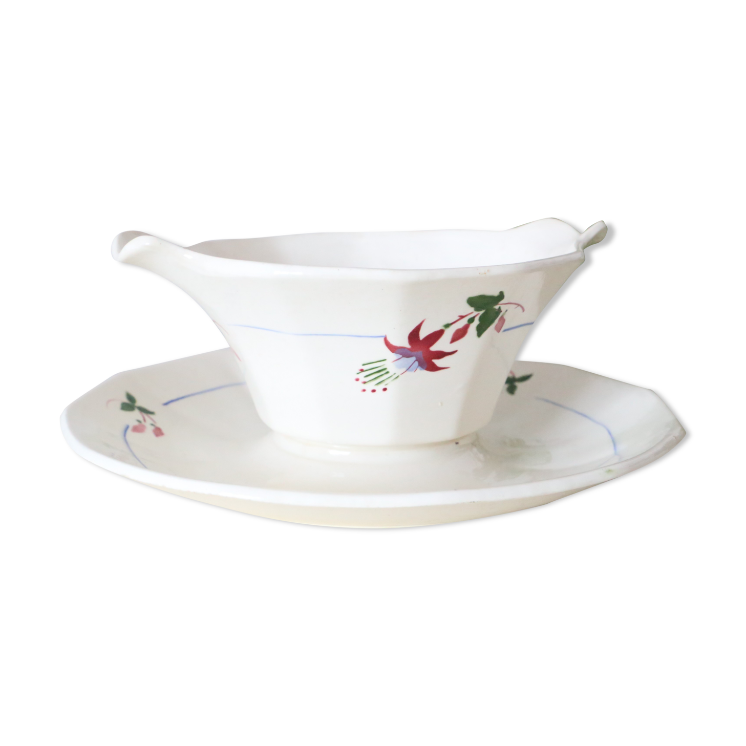 Saucière Sarreguemines, ceramic, Bermuda décor,