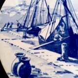 Old painted earthenware coaster decoration boats XXth