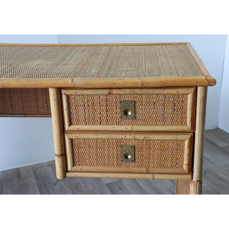 Bureau vintage Dal Vera en bambou et osier 1970