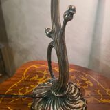 bronze lamp in Art Nouveau style from 1975 to 1985 with a high-quality glass shade