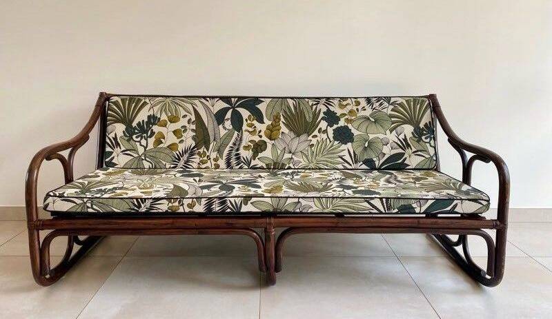 Vintage rattan bench from Maison Kok