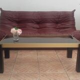 Table low 70s wood glass brass