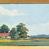 Original Swedish Oil on Canvas – “Landscape with Farms” by Schörström