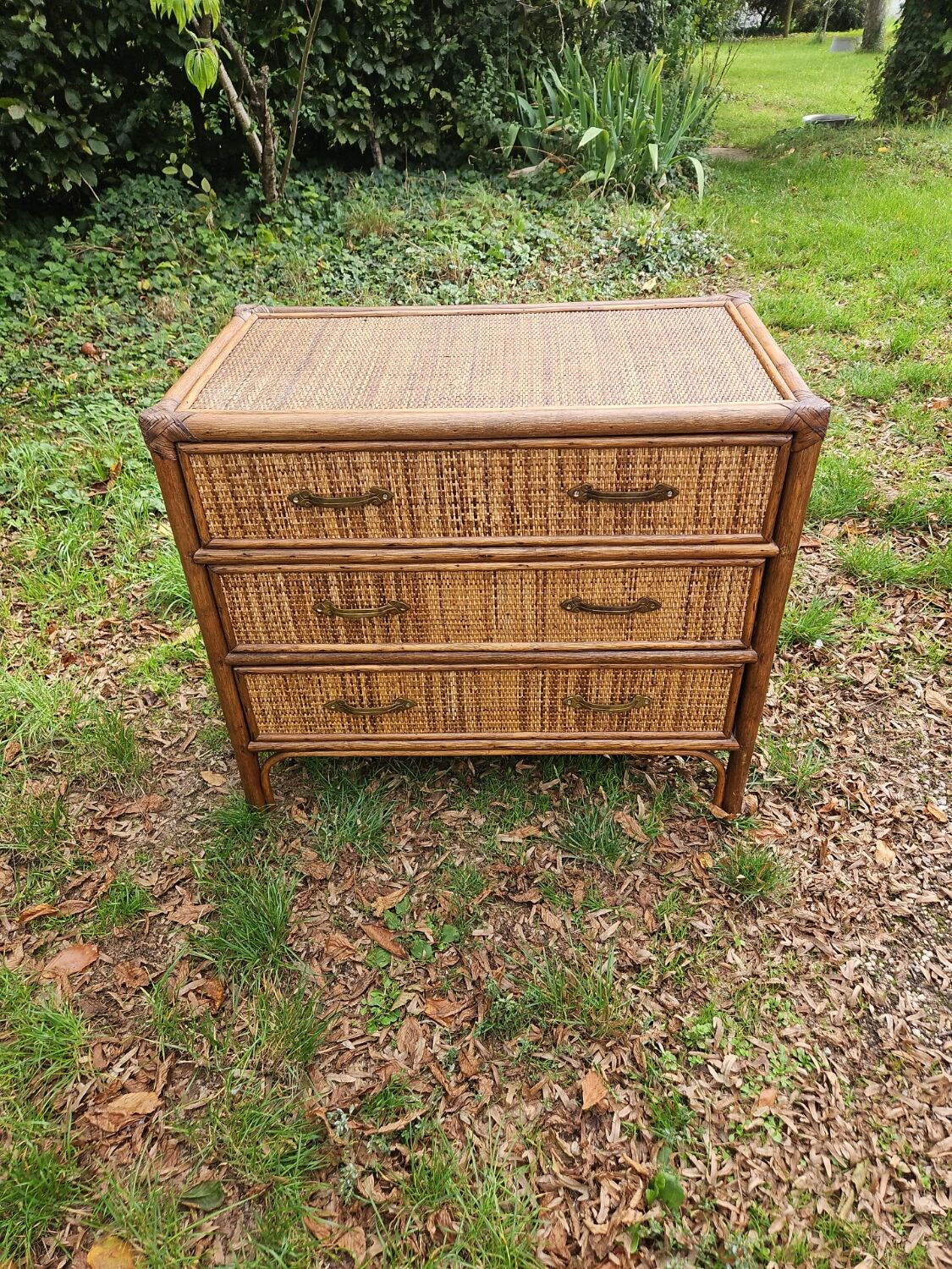 Vintage woven wicker rattan bamboo chest of drawers design 50-60-70