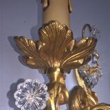 Pair of asymmetrical appliques, gilded bronze and crystal tassels, Louis XV style