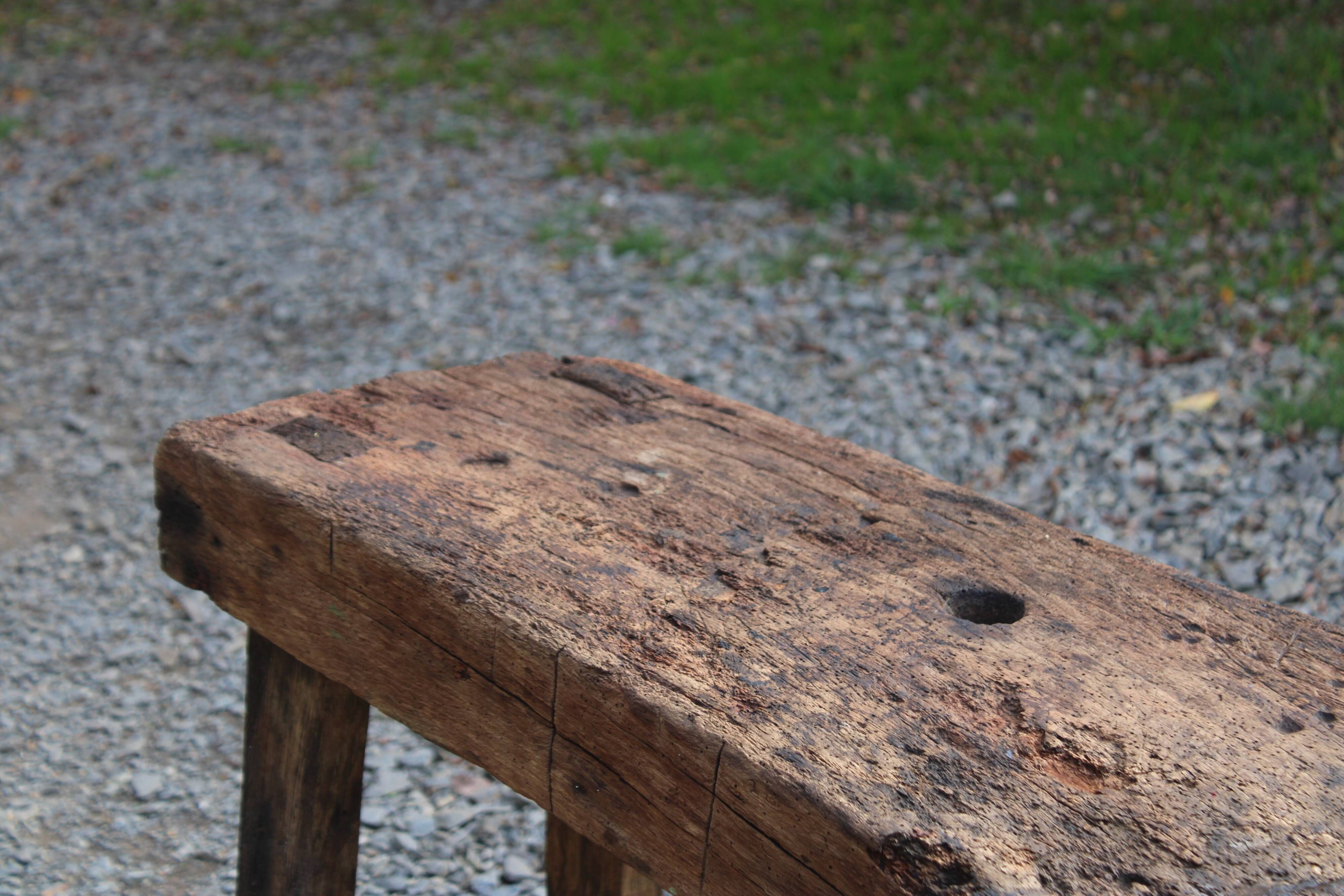 Old solid wood workbench – character console, thick top – 165 cm