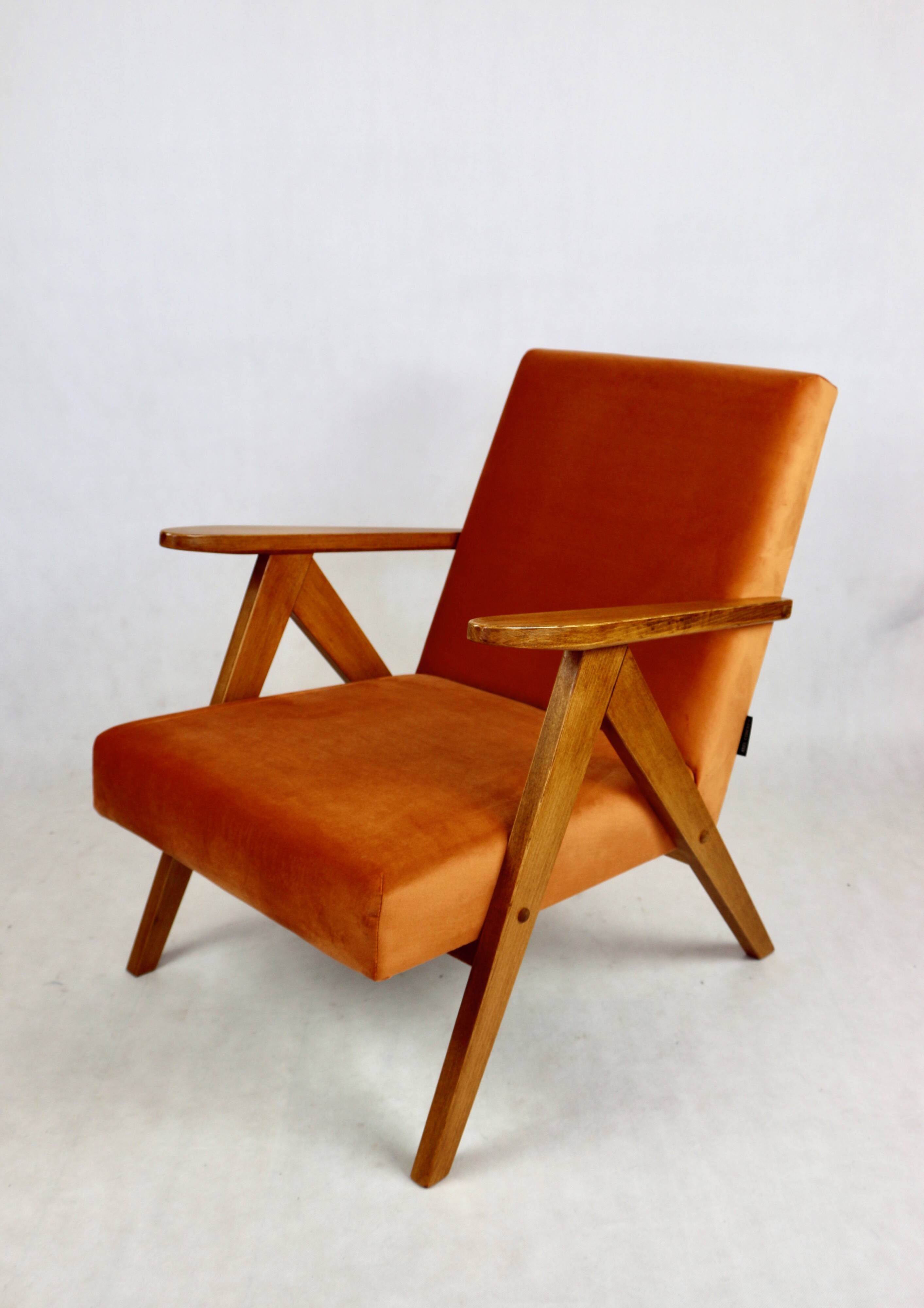Vintage armchair VAR B-310 orange velvet fabric - 2 pieces available