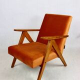 Vintage armchair VAR B-310 orange velvet fabric - 2 pieces available