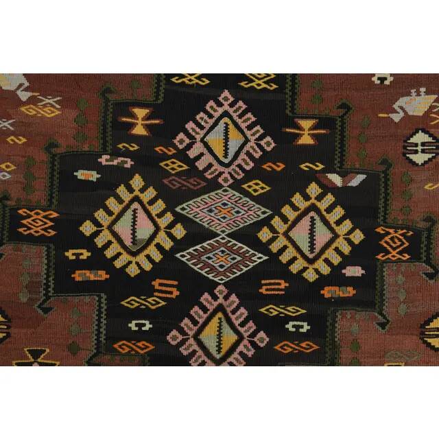1970s Vintage Turkish Handmade Wool & Cotton Brown Runner Rug 178x475
