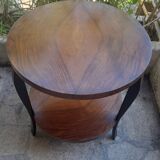 Table basse ronde en bois massif 1970 à double plateau