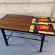 Table basse mid-century, teck, acier et pierre de lave