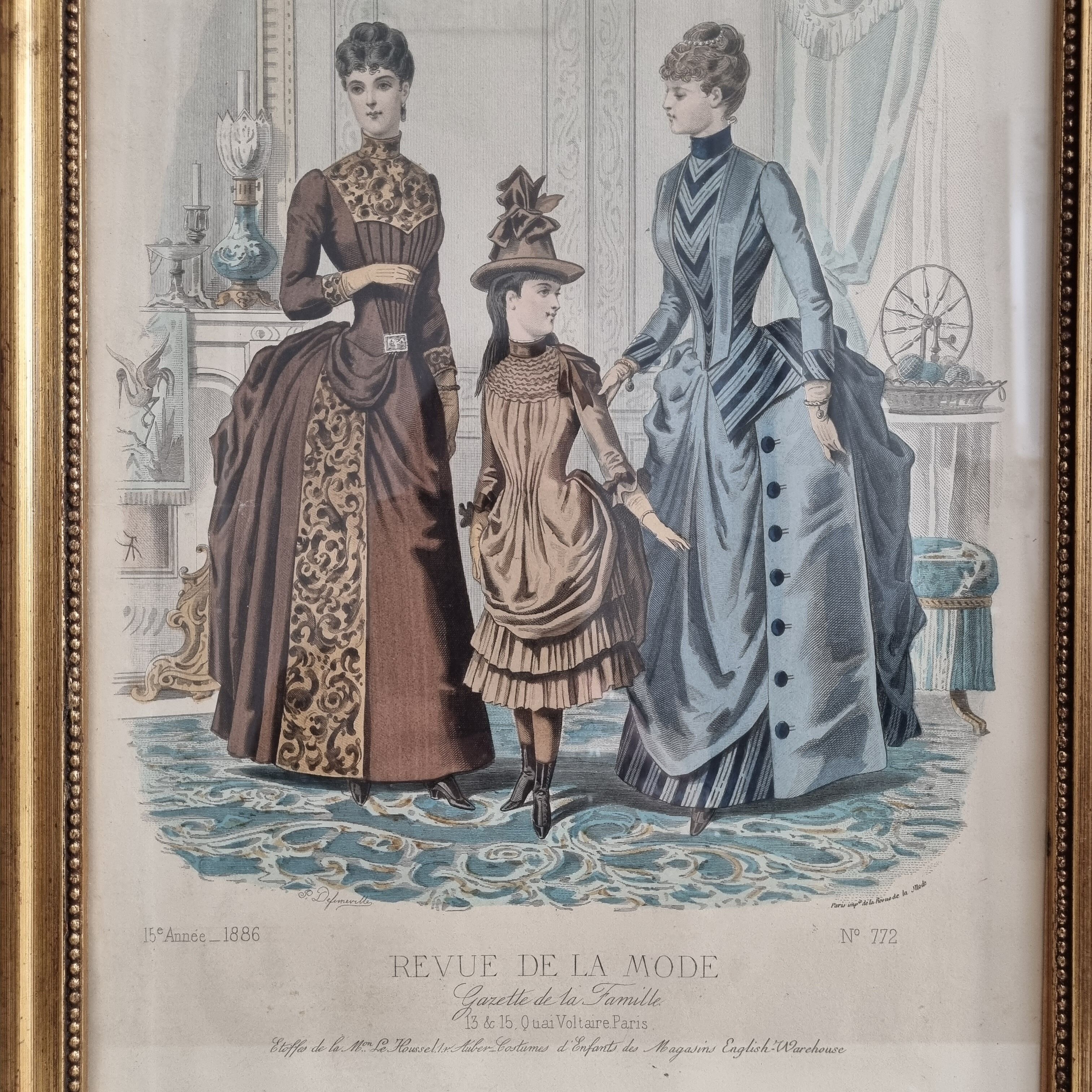 Framed fashion engraving 1886 fashion review