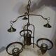 Large 3-light chandelier in glass, opaline and brass