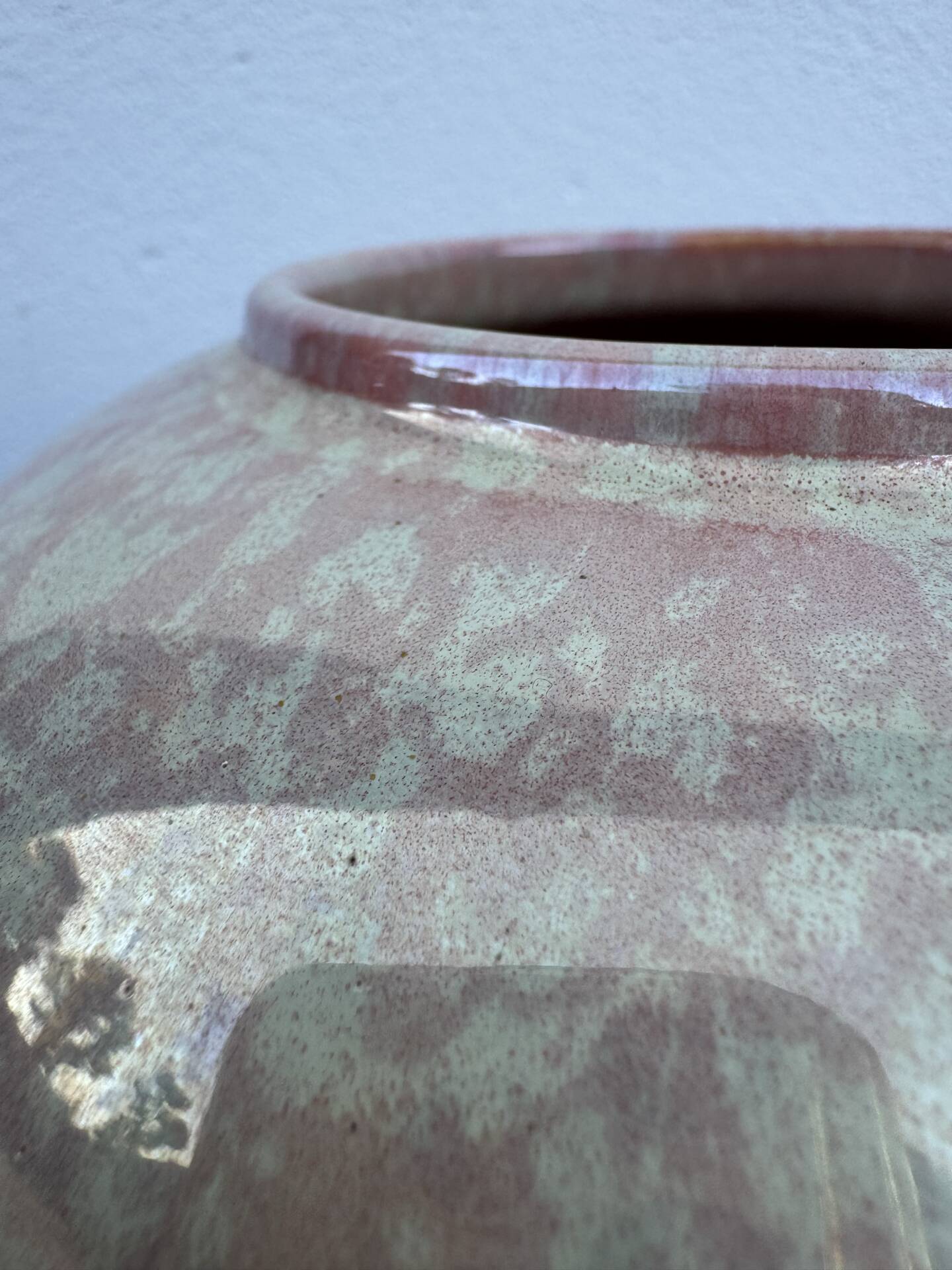 Iridescent Charolles earthenware round vase from the 1980s.