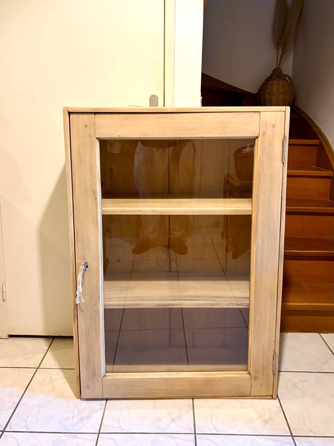 Raw wood display cabinet