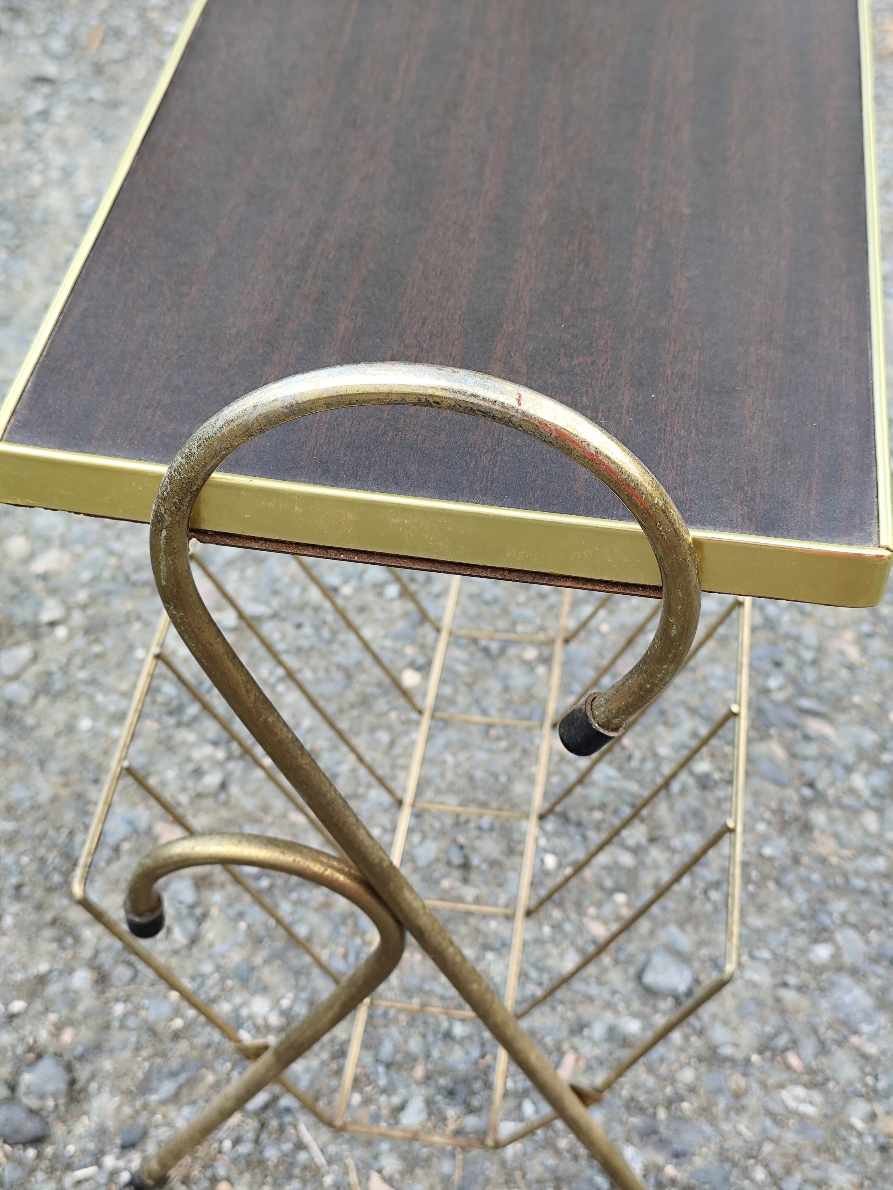 Magazine and document rack, Formica, chrome, gold finish