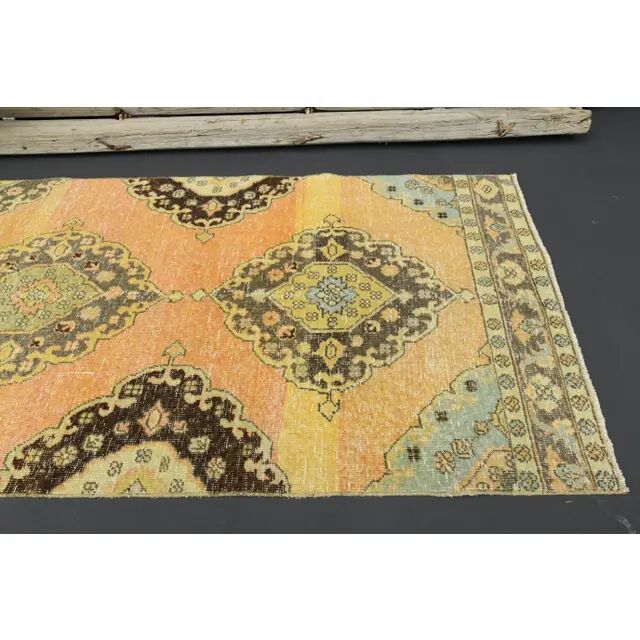 1970s Vintage Turkish Hand-Knotted Wool Cotton Orange Runner Rug 92x390
