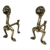 Pair of bronze andirons with lions