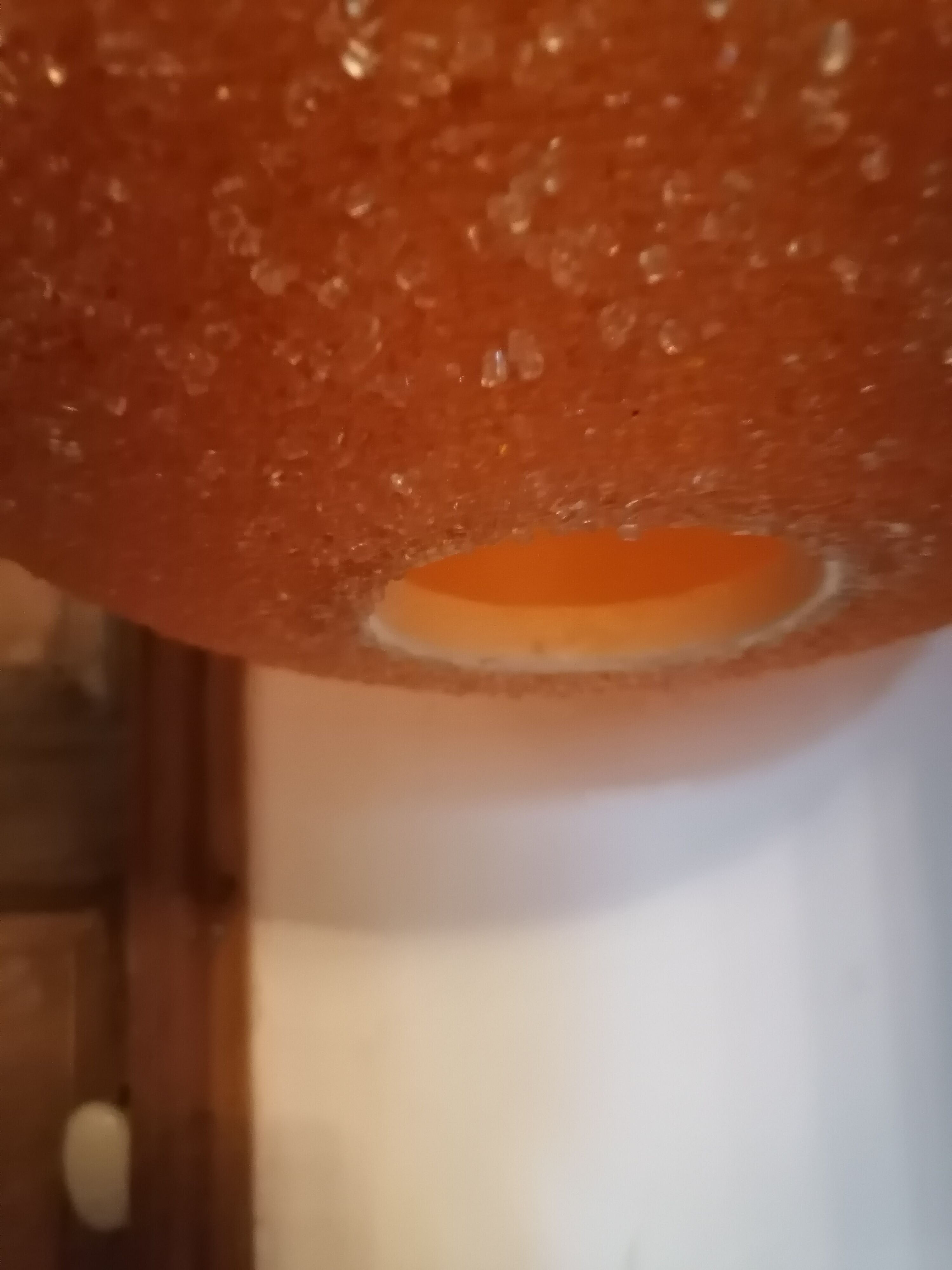 Orange granular resin ball pendant light, 1970