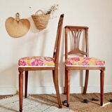Duo of antique wooden chairs seated redone