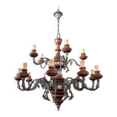 Lampadaire en style baroque à 15 lumières en métal et legno, années '50