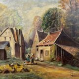 P. Guivalot: Oil painting on canvas, animated rural landscape, signed and dated
