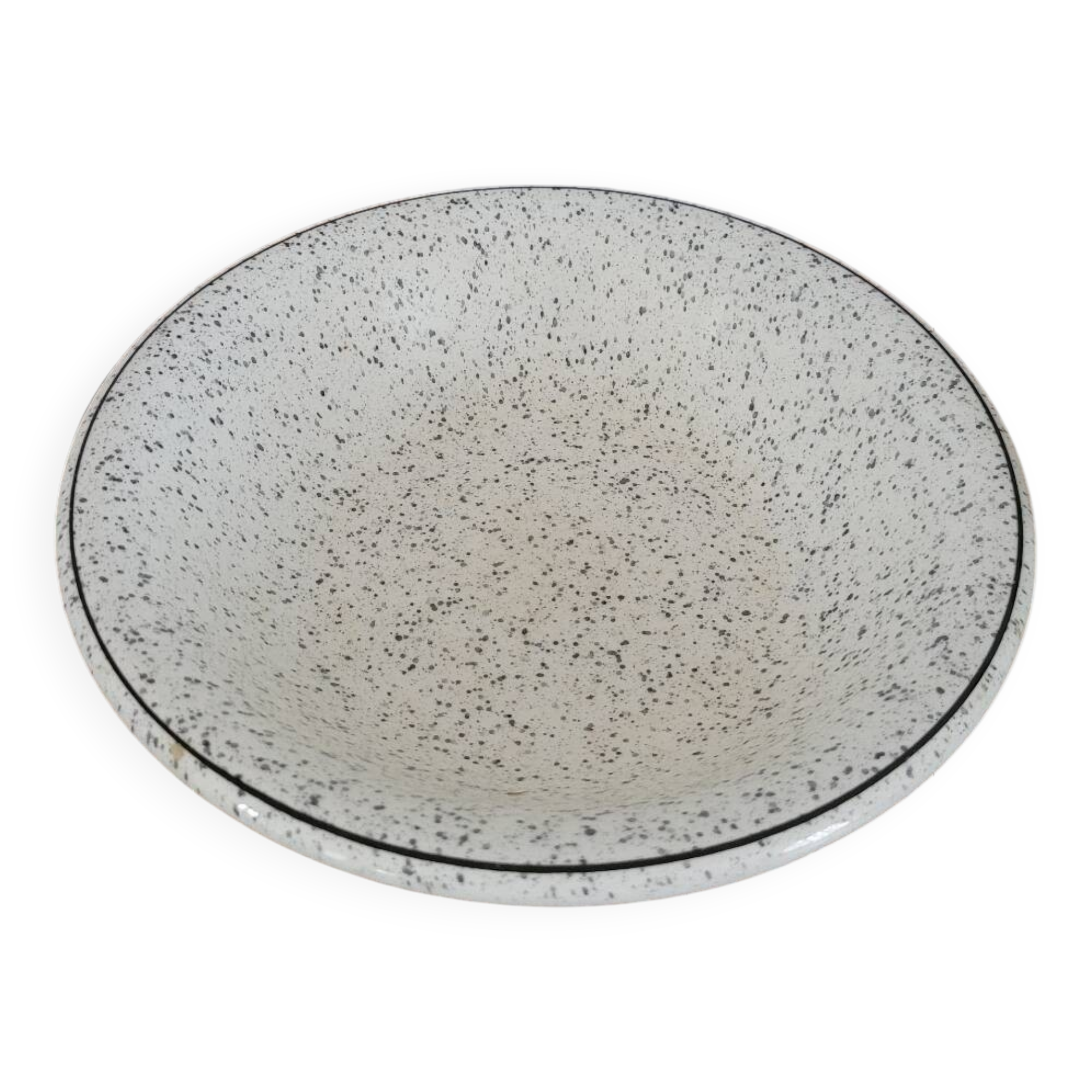 Black speckled soup plate
