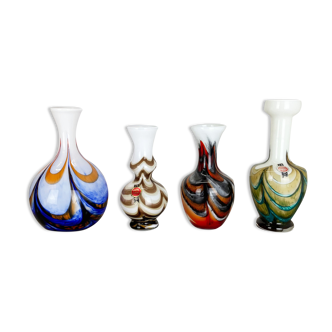Set of 4 vintage multicolor pop art opaline florence vase design, italy, 1970s