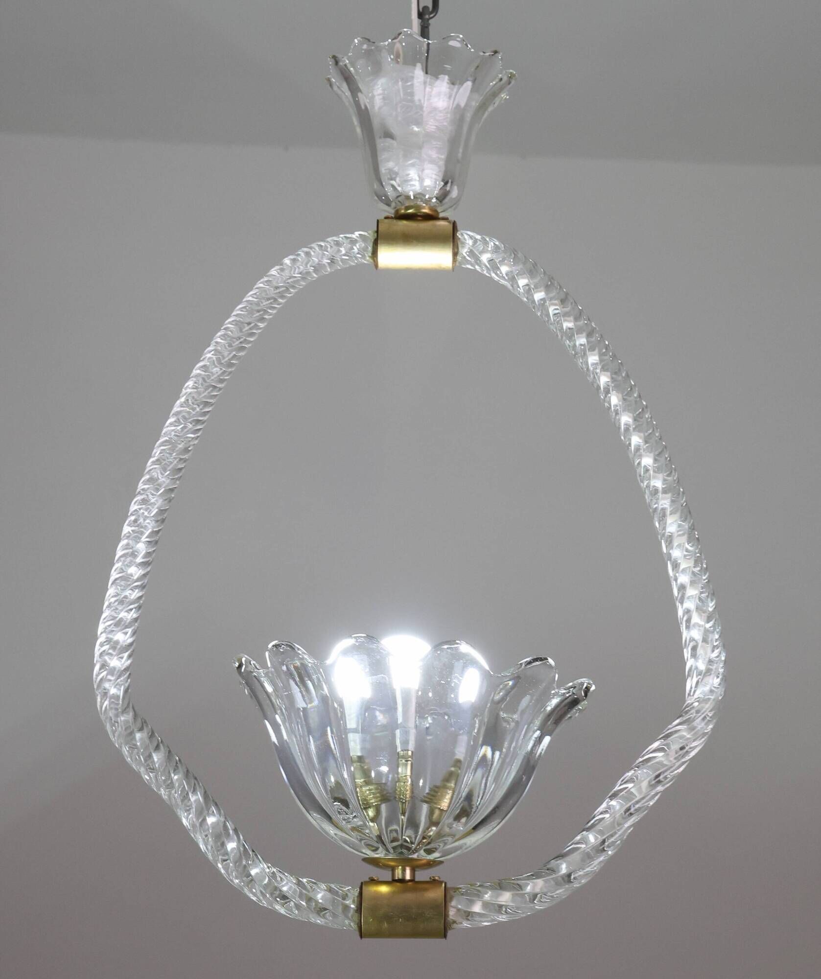 Petite Art Deco Pendant Chandelier by Ercole Barovier, 1940s