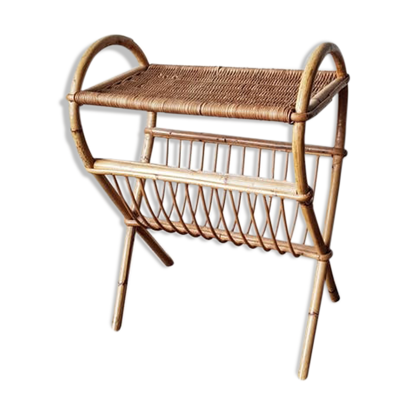 Porte revue osier et rotin, années 60