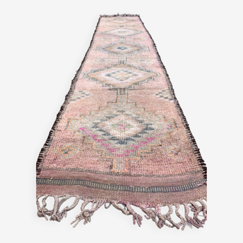 Vintage Turc Tribal Runner 460x83 cm tapis en laine de teinture végétale tribal, fait à la main