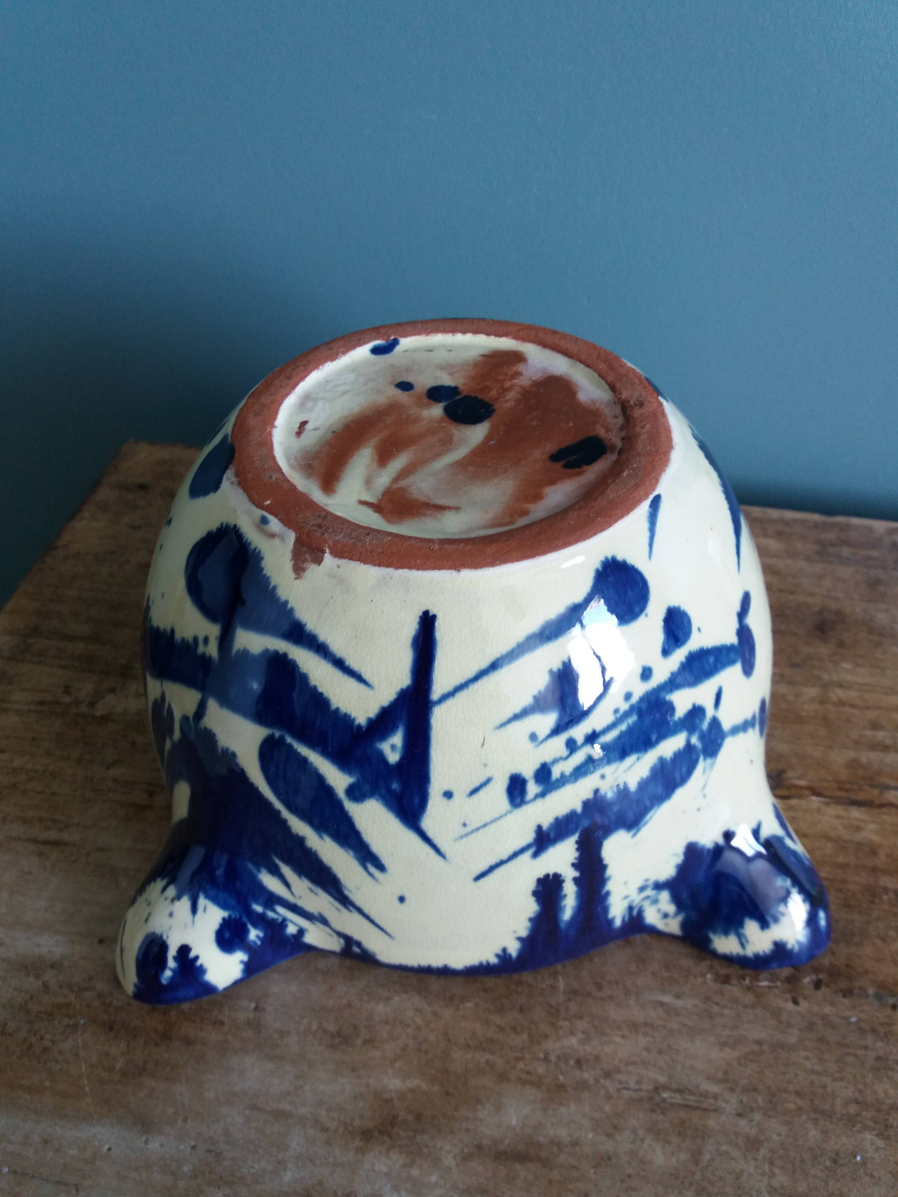 Glazed terracotta mortar and wooden pestle