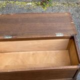 Vintage oak chest bank in dark wood, Louis XV style.