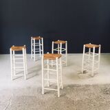 Rustic Handcrafted High Stools, France, 1940s, Set of 5