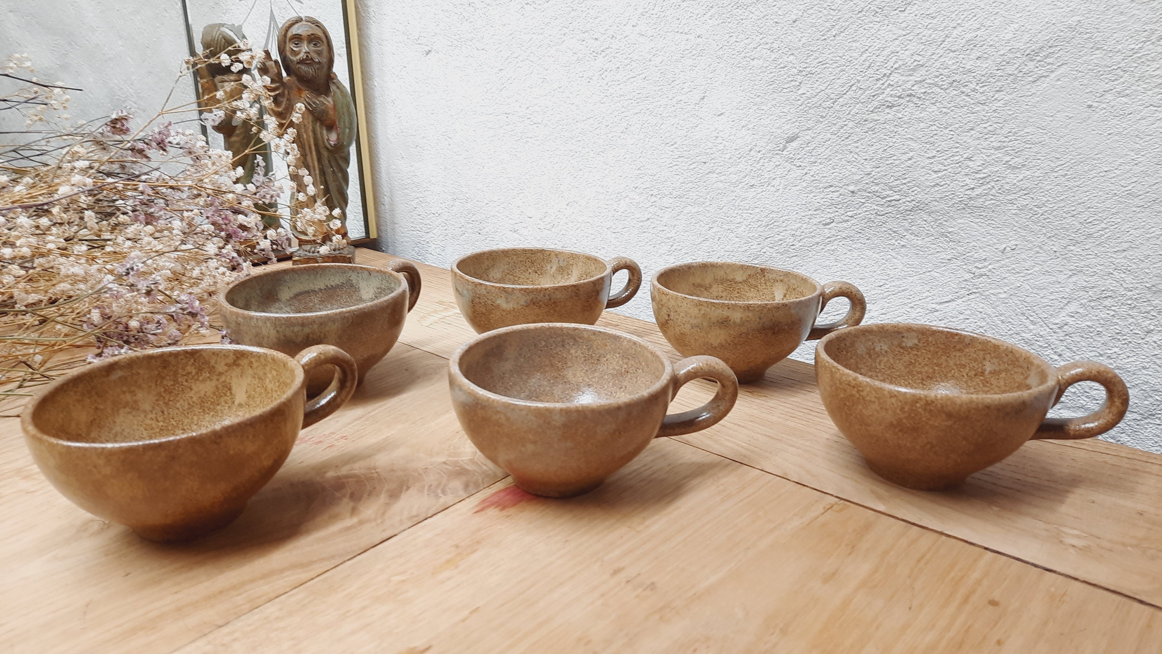 Set 6 cups handmade stoneware