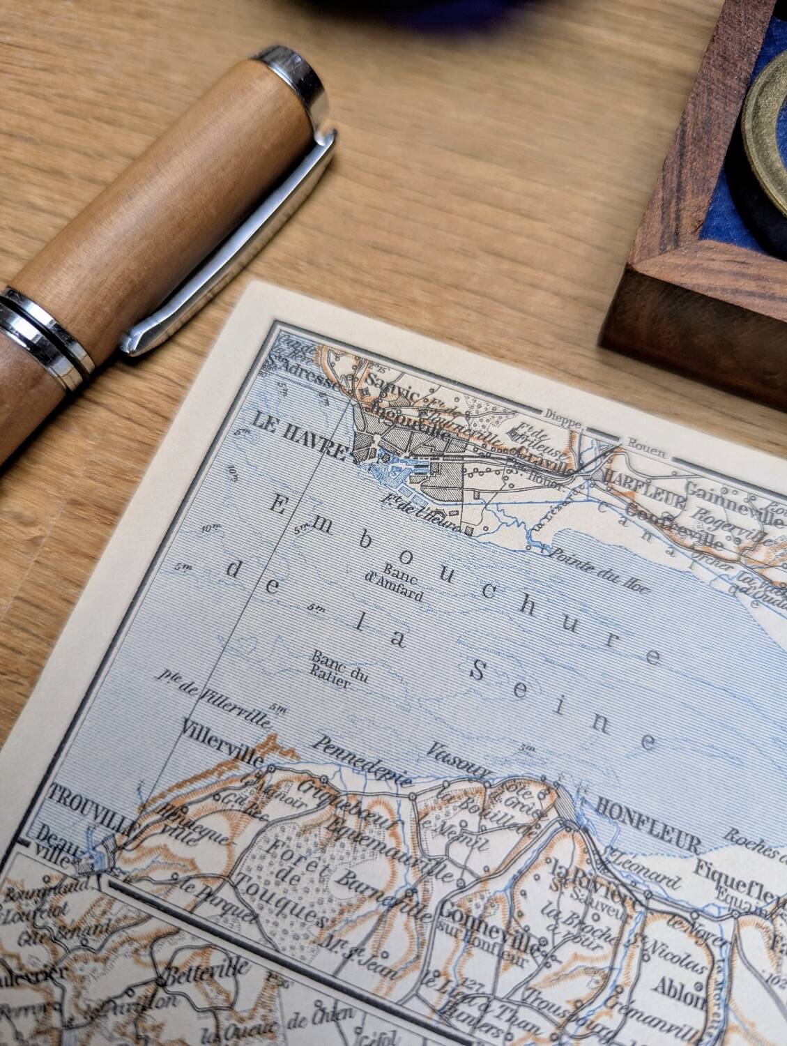 The Seine and its estuary, original map printed in 1902.
