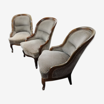 3 old Art Deco velvet fabrics armchairs