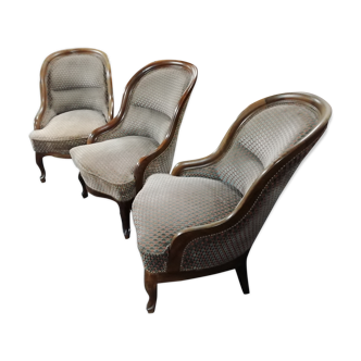 3 old Art Deco velvet fabrics armchairs