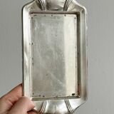 Metal butter dish and thick rectangular glass bowl.