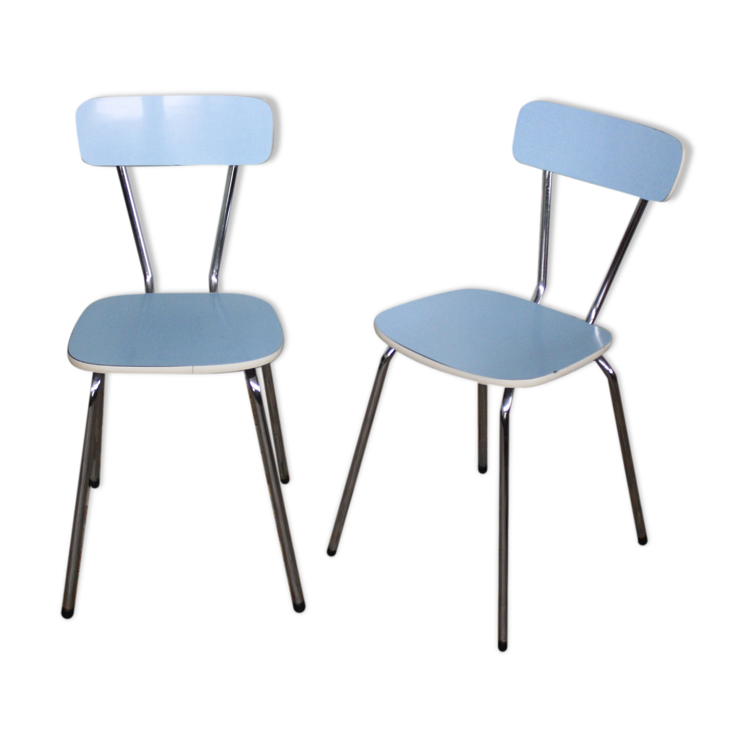 Pair of blue vintage formica kitchen chairs