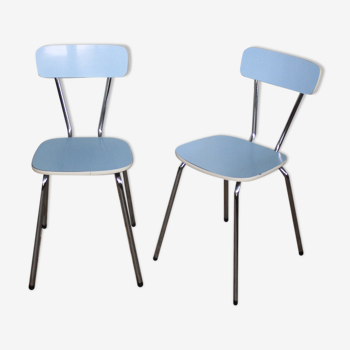Paire de chaises de cuisine en formica bleu vintage