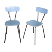 Paire de chaises de cuisine en formica bleu vintage