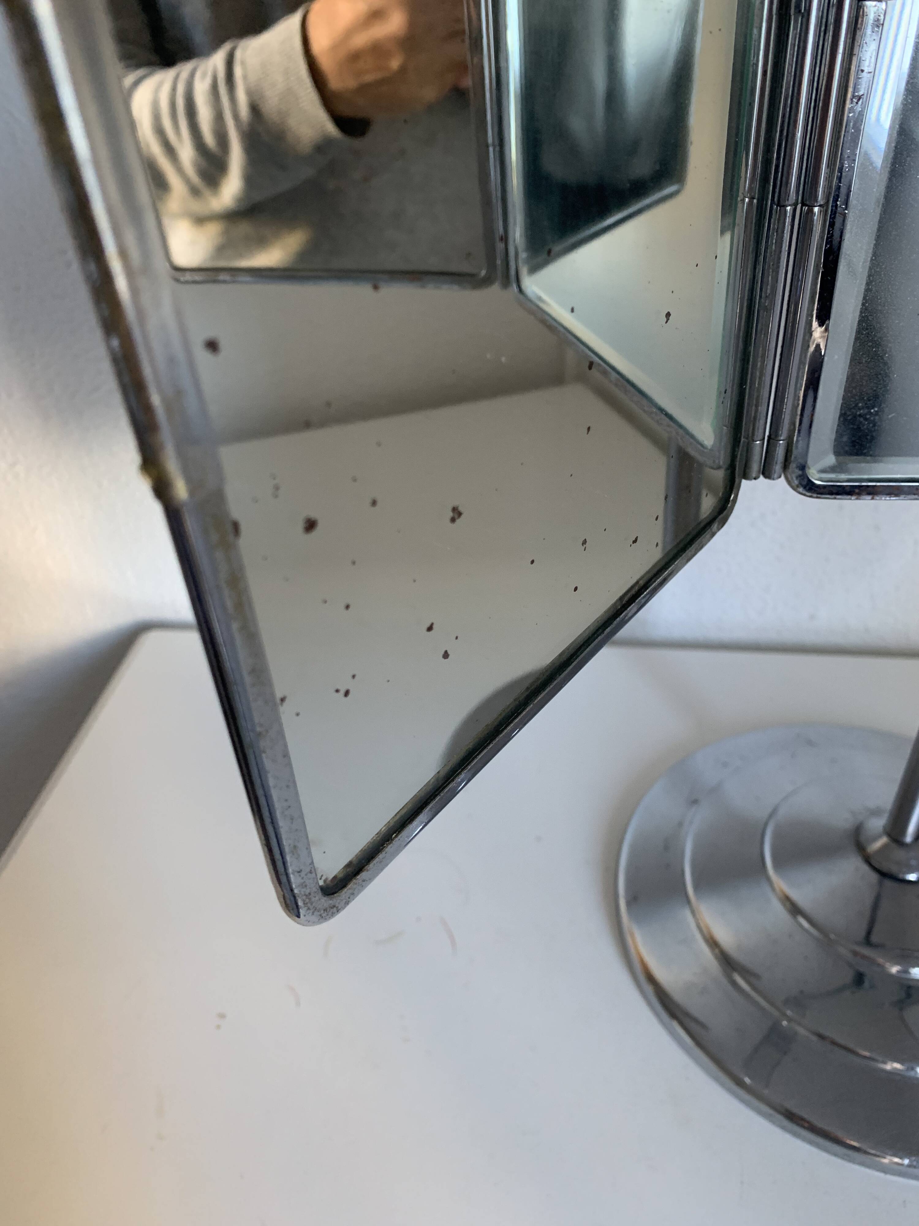 Vintage 1940s barber's triptych mirror with beveled base - 40 x 35 cm