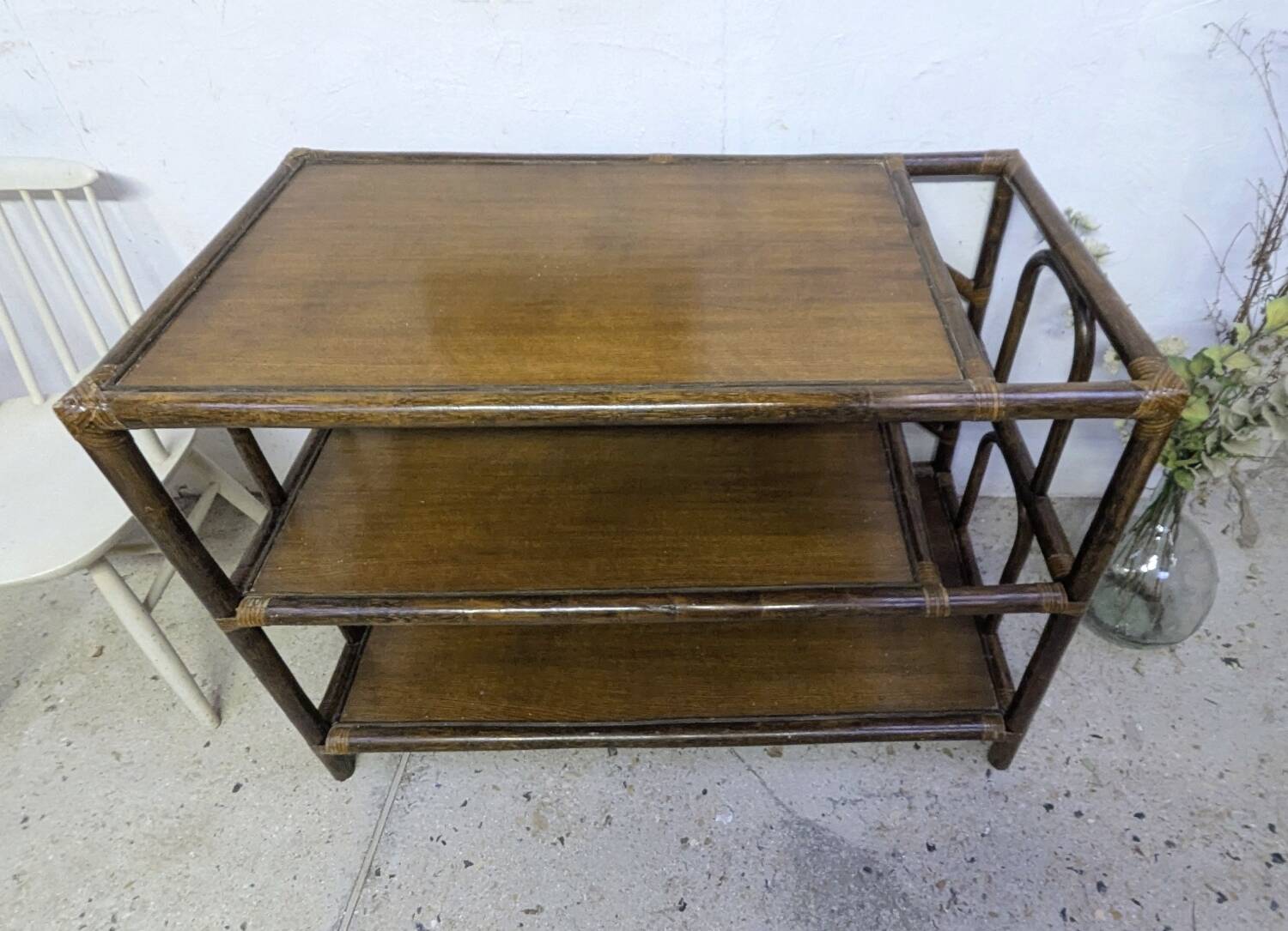 Large rattan console shelf/side table/TV/hi-fi unit