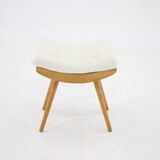 1960s Oak Stool With Sheepskin Fabric, Czechoslovakia