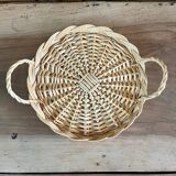 Vintage round flat rattan basket