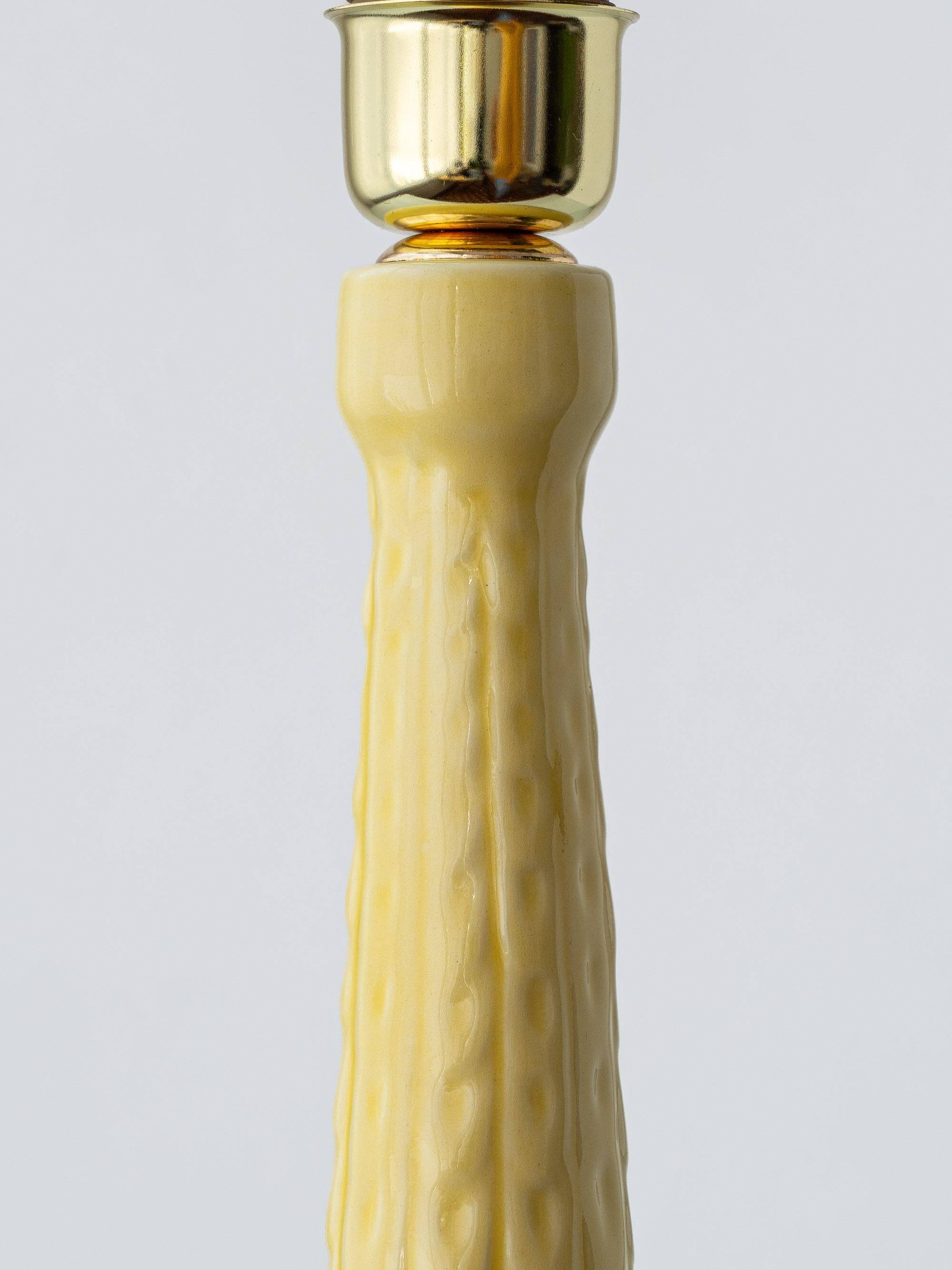 Lampe de table en céramique jaune espagnole, années 1960, abat-jour Liberty London rétro neuf